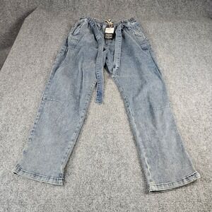 Kidoriman Mens XL Light Wash Denim Streetwear Jeans Elastic Waist Tie Belt NEW